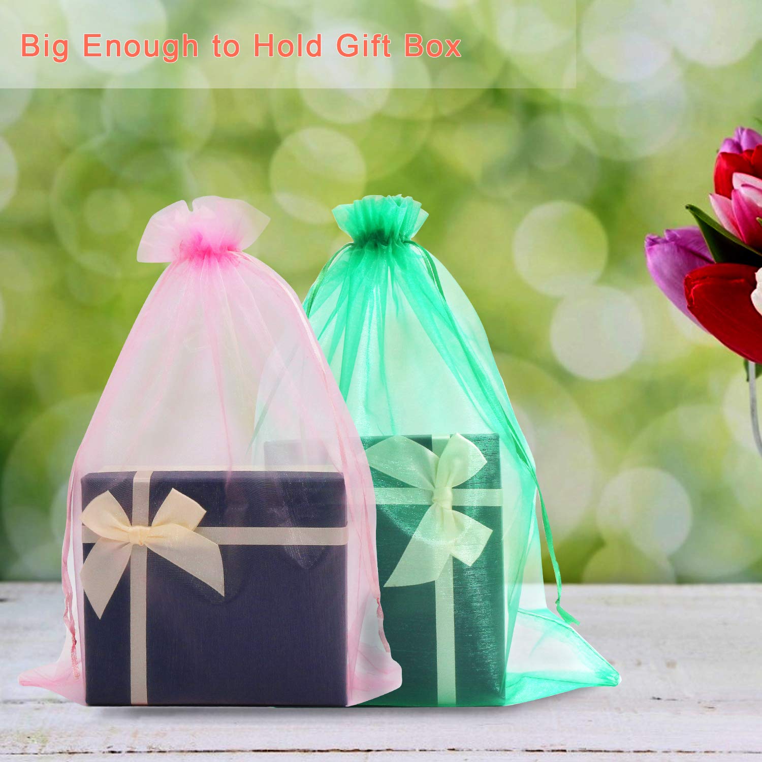 SumDirect Extra Large Organza Bags - 100Pcs12x16 Inches Mixed Color Organza Gift Bags with Drawstring, Jewelry Pouches for Wedding Party Christmas Favor - Image 4