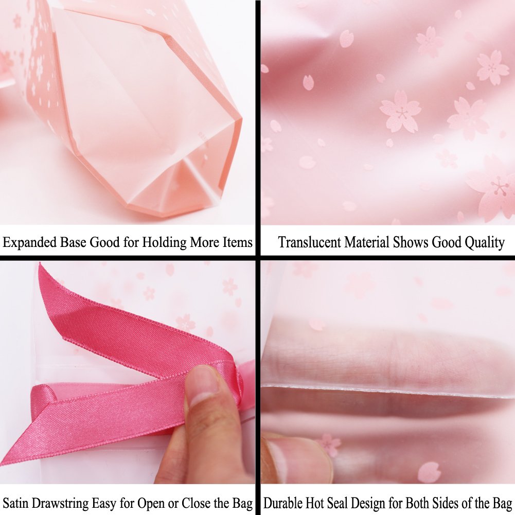 SumDirect Pink Plastic Drawstring Gift Bags - 50 Pcs 6x9 Inch Goodie Bags Cherry Blossom Party Favor Treat Bags Food Storage Bags Gift Wrapping Package - Image 3