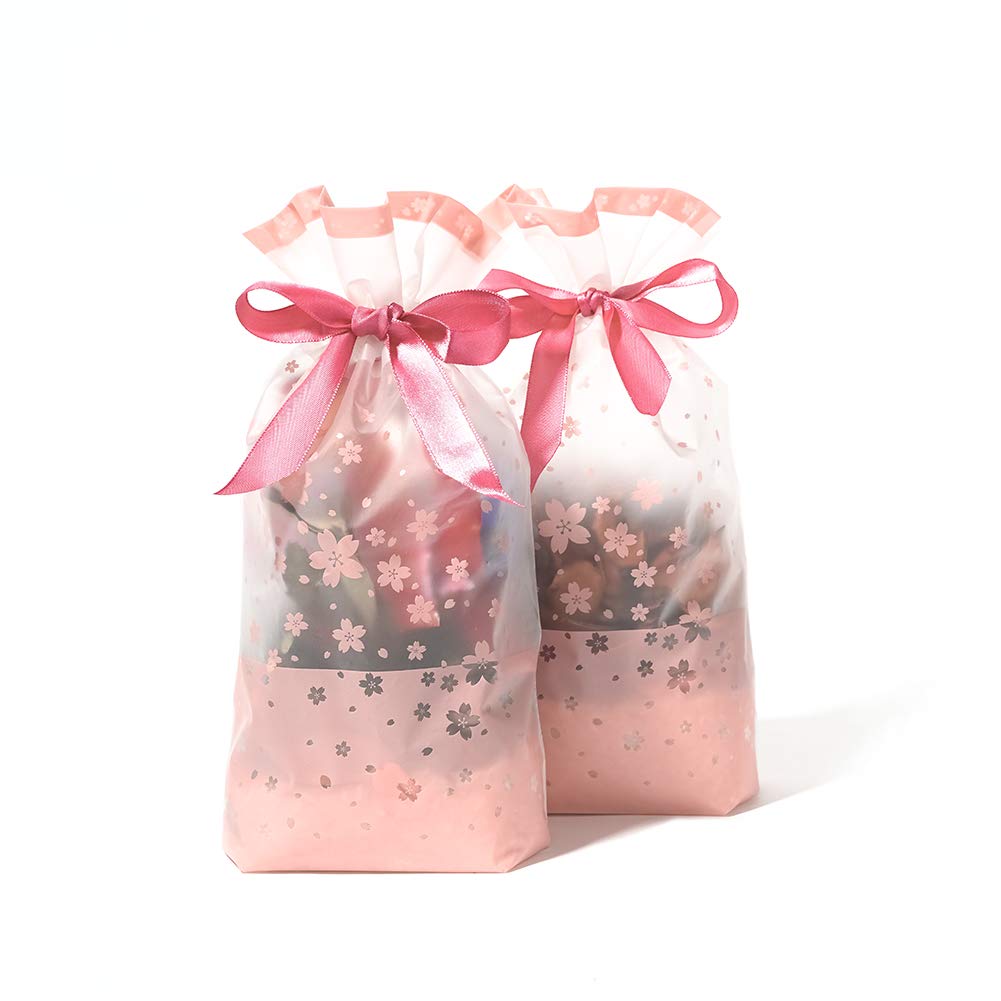 SumDirect Pink Plastic Drawstring Gift Bags - 50 Pcs 6x9 Inch Goodie Bags Cherry Blossom Party Favor Treat Bags Food Storage Bags Gift Wrapping Package - Image 5