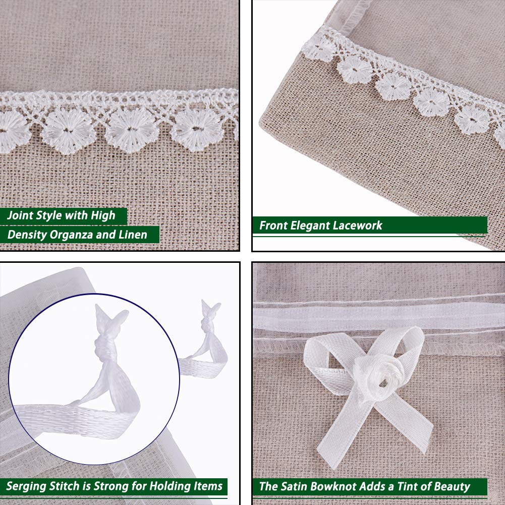 SumDirect Rose Drawstring Burlap Bag - 20pcs 4x6 Inch Lace Jute Organza Favor Gift Bags, Sheer Linen Favor Bags for Wedding - Image 3