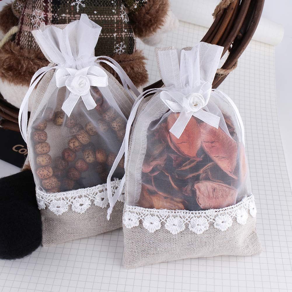 SumDirect Rose Drawstring Burlap Bag - 20pcs 4x6 Inch Lace Jute Organza Favor Gift Bags, Sheer Linen Favor Bags for Wedding - Image 6