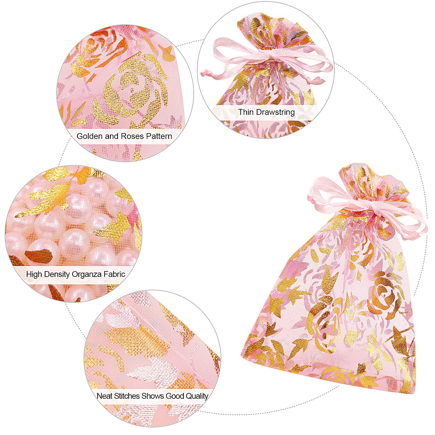 SumDirect Rose Drawstring Organza Bags - 60Pcs 4×5 Inches Mixed Color Rose Sheer Jewelry Gift Bags, Small Mesh Valentine Bags for Wedding Party Festival - Image 3