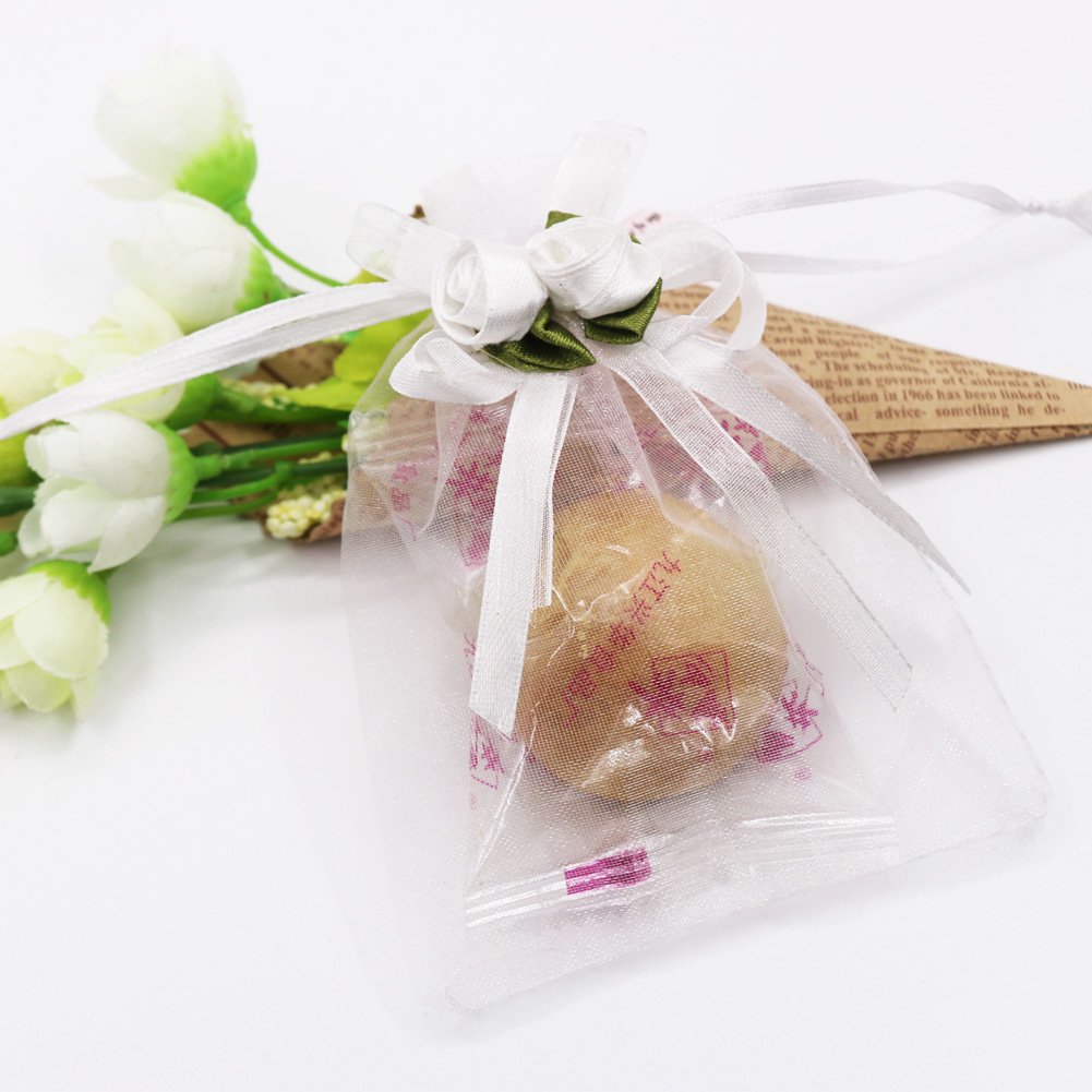 SumDirect Rose Organza Gift Bags - 50Pcs 4x5 inch White Wedding Favor Gift Bags, Jewelry Pouches with Drawstring for Party Wedding Christmas Valentine - Image 6